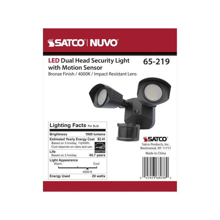 Security Lighting Nuvo 65-219 LED Security Light - Dual Head - Bronze Finish - 4000K - Motion Sensor Nuvo