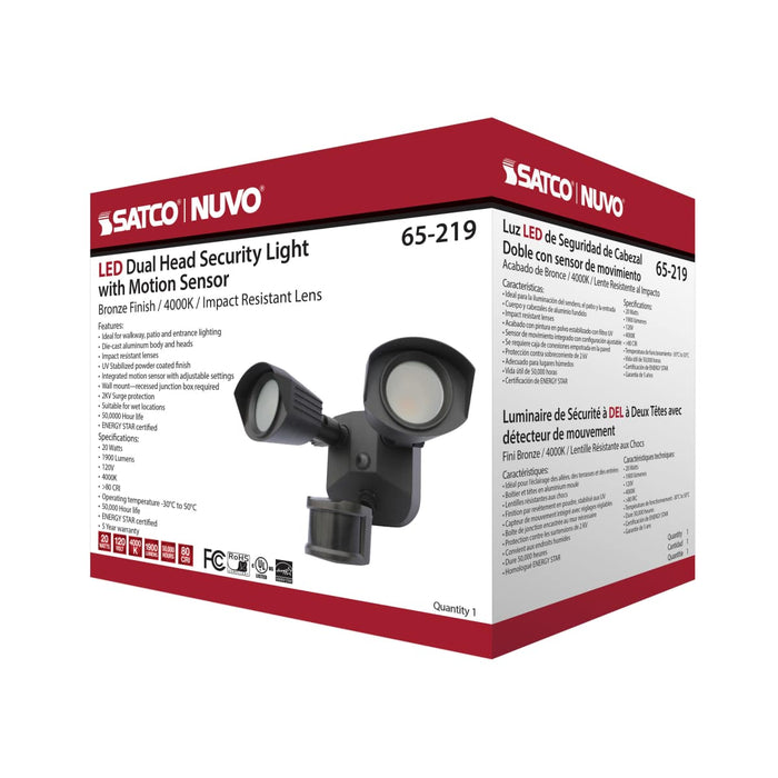 Security Lighting Nuvo 65-219 LED Security Light - Dual Head - Bronze Finish - 4000K - Motion Sensor Nuvo