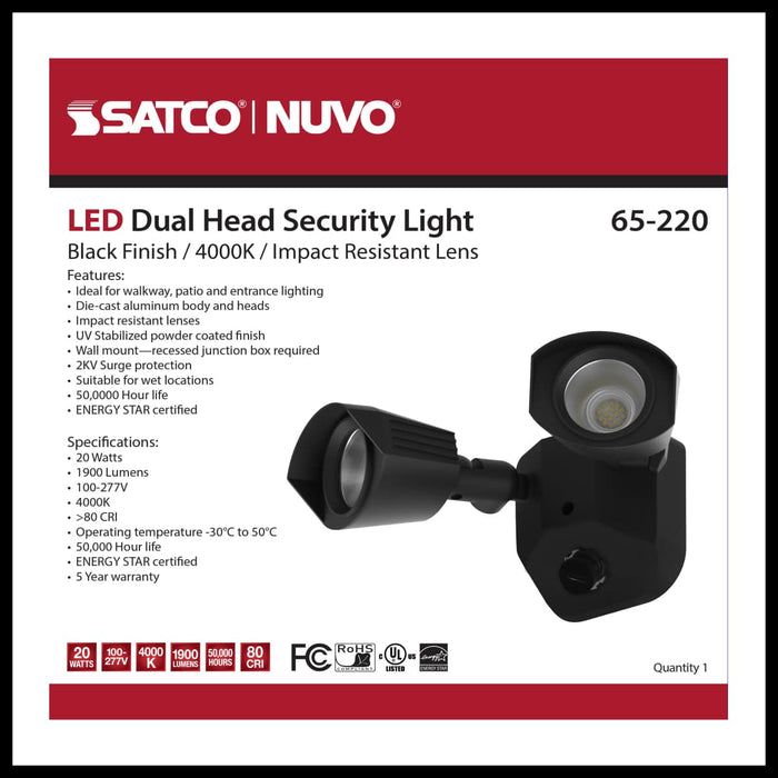 Security Lighting Nuvo 65-220 LED Security Light - Dual Head - Black Finish - 4000K Nuvo