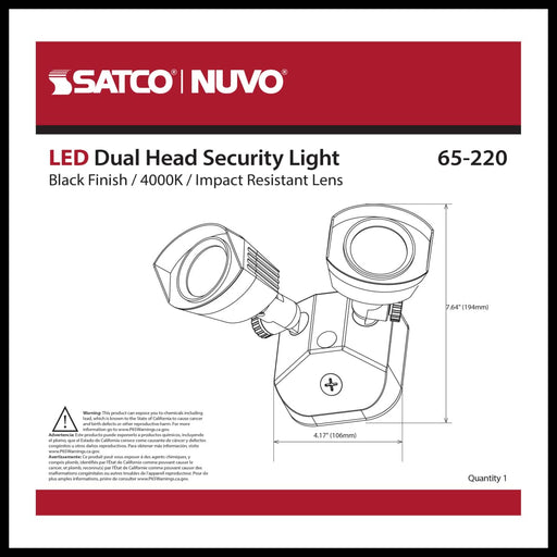 Security Lighting Nuvo 65-220 LED Security Light - Dual Head - Black Finish - 4000K Nuvo