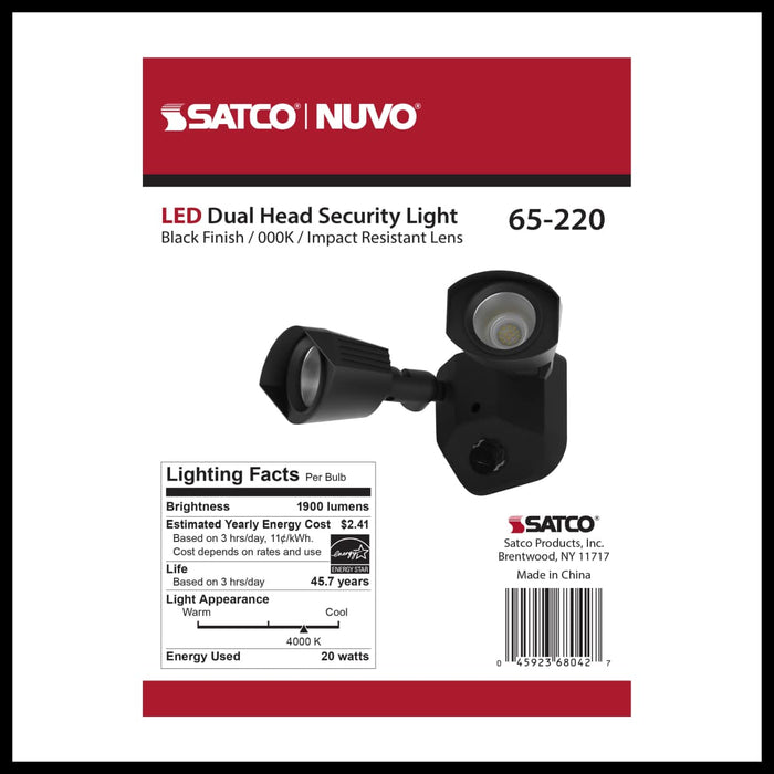 Security Lighting Nuvo 65-220 LED Security Light - Dual Head - Black Finish - 4000K Nuvo