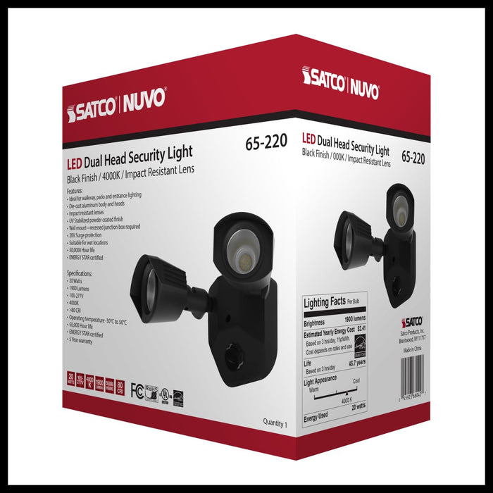 Security Lighting Nuvo 65-220 LED Security Light - Dual Head - Black Finish - 4000K Nuvo