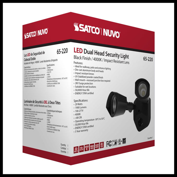 Security Lighting Nuvo 65-220 LED Security Light - Dual Head - Black Finish - 4000K Nuvo