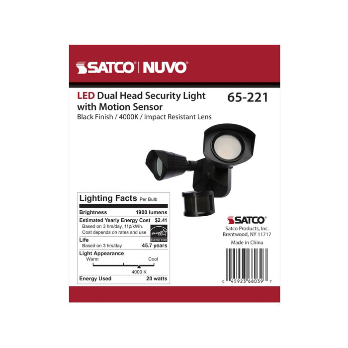 Security Lighting Nuvo 65-221 LED Security Light - Dual Head - Black Finish - 4000K - Motion Sensor Nuvo