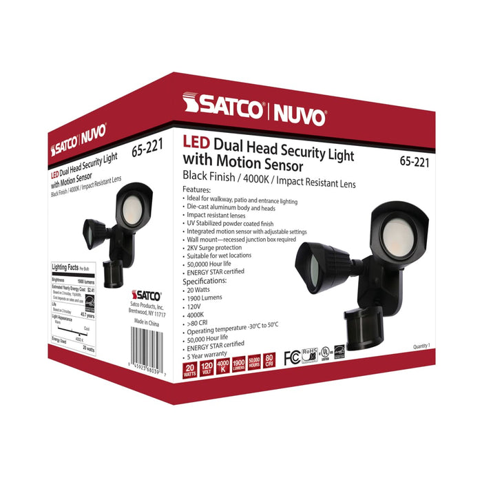 Security Lighting Nuvo 65-221 LED Security Light - Dual Head - Black Finish - 4000K - Motion Sensor Nuvo