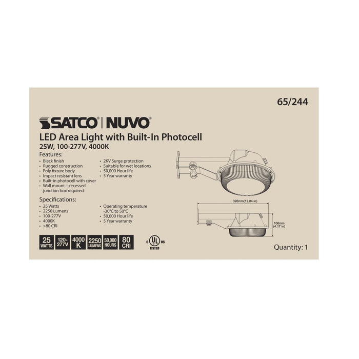 Area Light Nuvo 65-244 LED Area Light - 25W - Black Finish - 4000K - 120-277V Nuvo