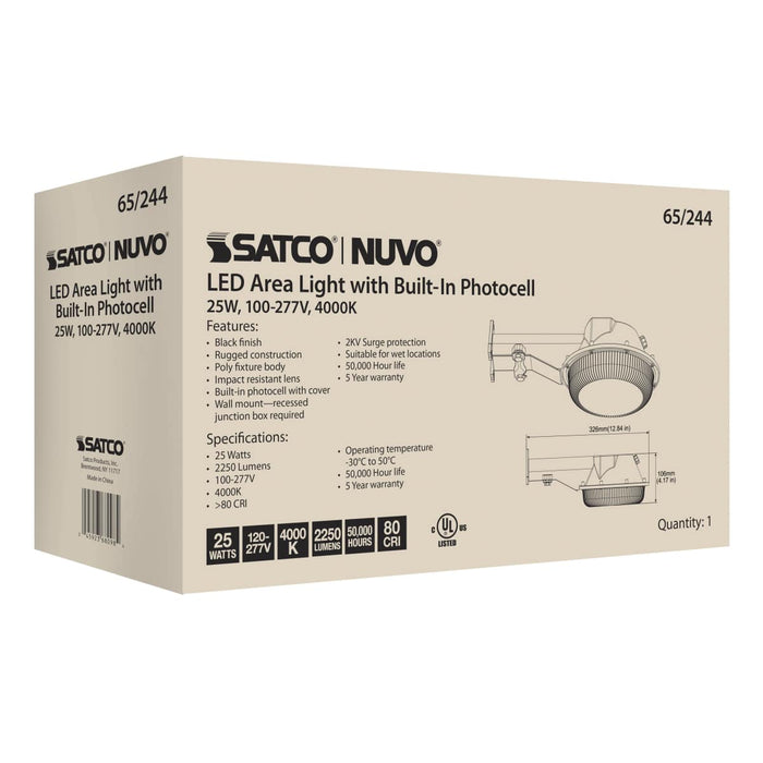 Area Light Nuvo 65-244 LED Area Light - 25W - Black Finish - 4000K - 120-277V Nuvo