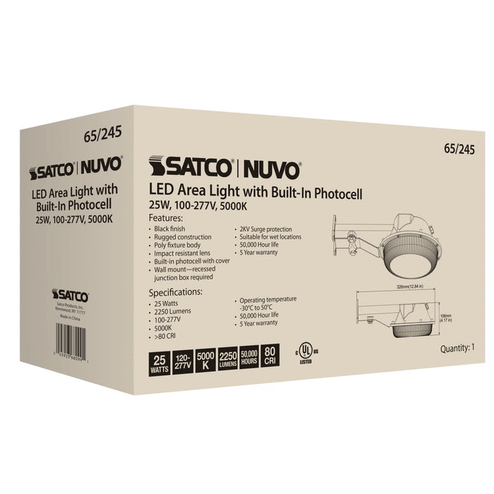 Area Light Nuvo 65-245 LED Area Light - 25W - Black Finish - 5000K - 120-277V Nuvo
