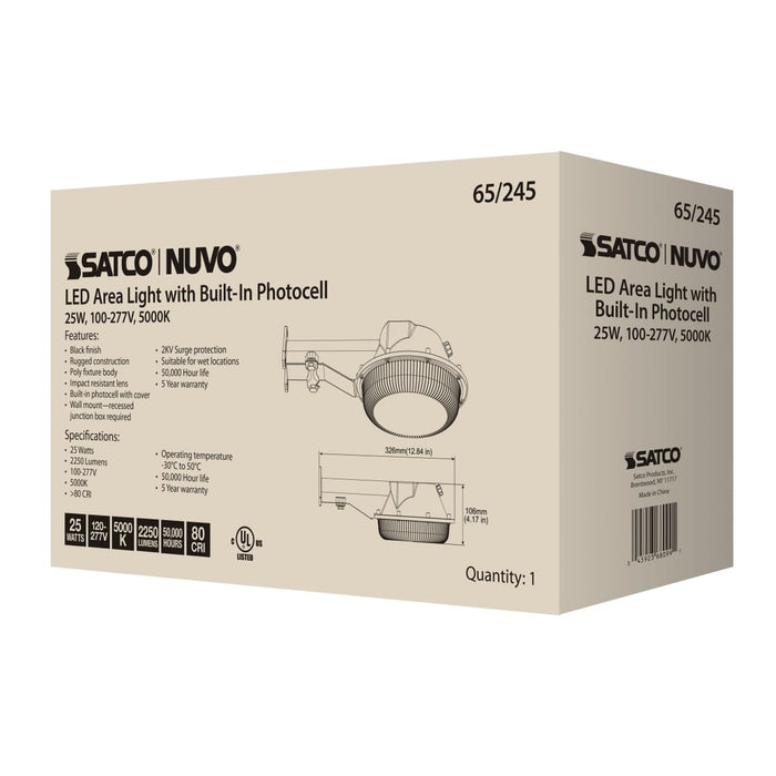 Area Light Nuvo 65-245 LED Area Light - 25W - Black Finish - 5000K - 120-277V Nuvo