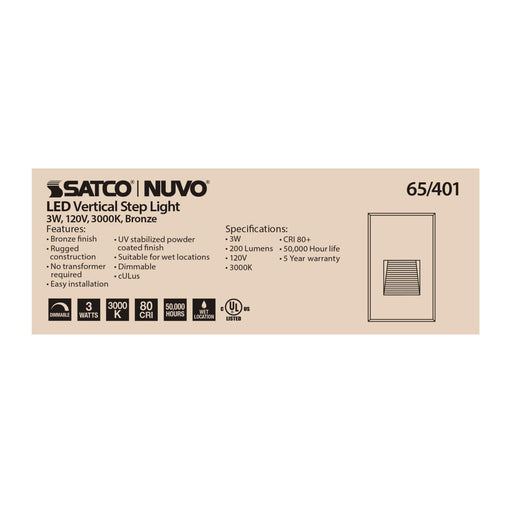 Step Light Nuvo 65-401 LED Vertical Step Light - 3W - Bronze Finish - 120V Nuvo