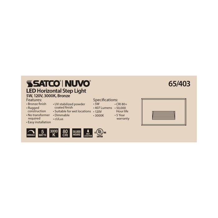 Step Light Nuvo 65-403 LED Horizontal Step Light - 5W - Bronze Finish - 120V Nuvo