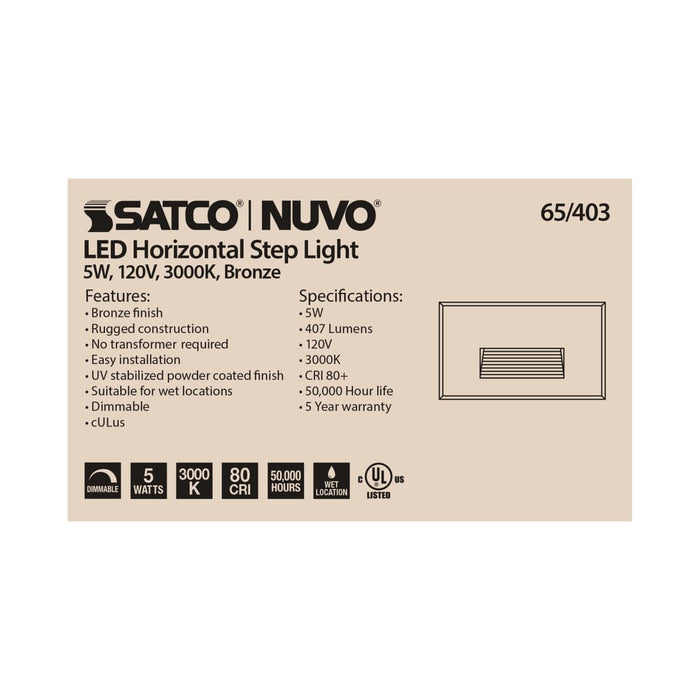 Step Light Nuvo 65-403 LED Horizontal Step Light - 5W - Bronze Finish - 120V Nuvo