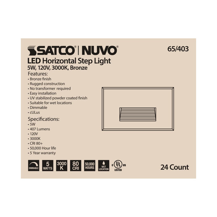 Step Light Nuvo 65-403 LED Horizontal Step Light - 5W - Bronze Finish - 120V Nuvo