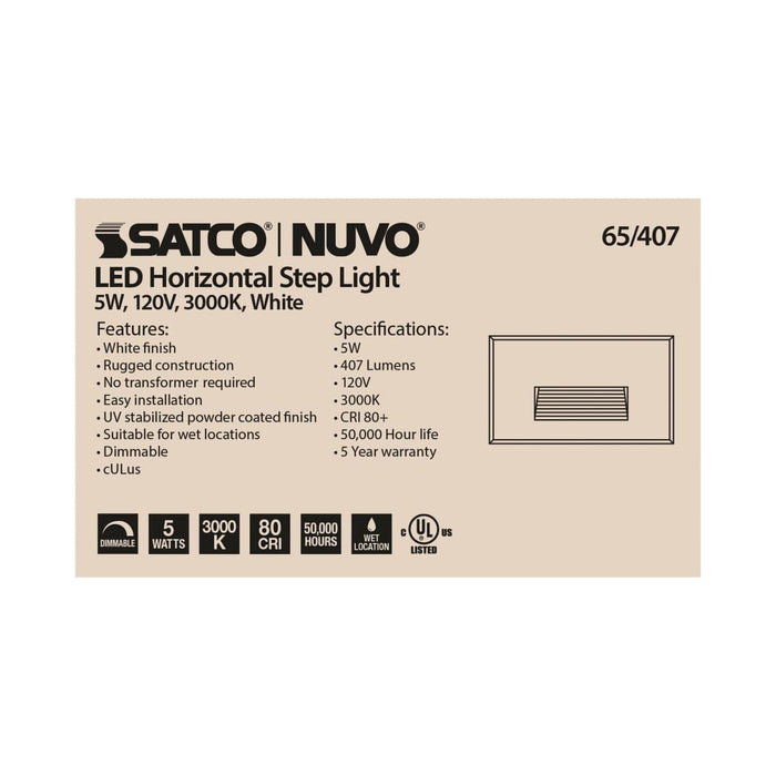 Step Light Nuvo 65-407 LED Horizontal Step Light - 5W - White Finish - 120V Nuvo