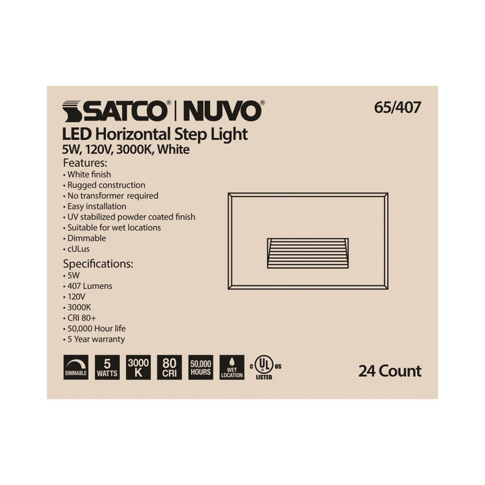 Step Light Nuvo 65-407 LED Horizontal Step Light - 5W - White Finish - 120V Nuvo