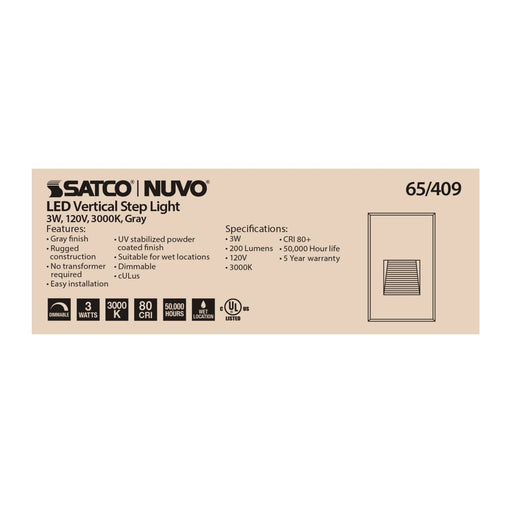 Step Light Nuvo 65-409 LED Vertical Step Light - 3W - Gray Finish - 120V Nuvo