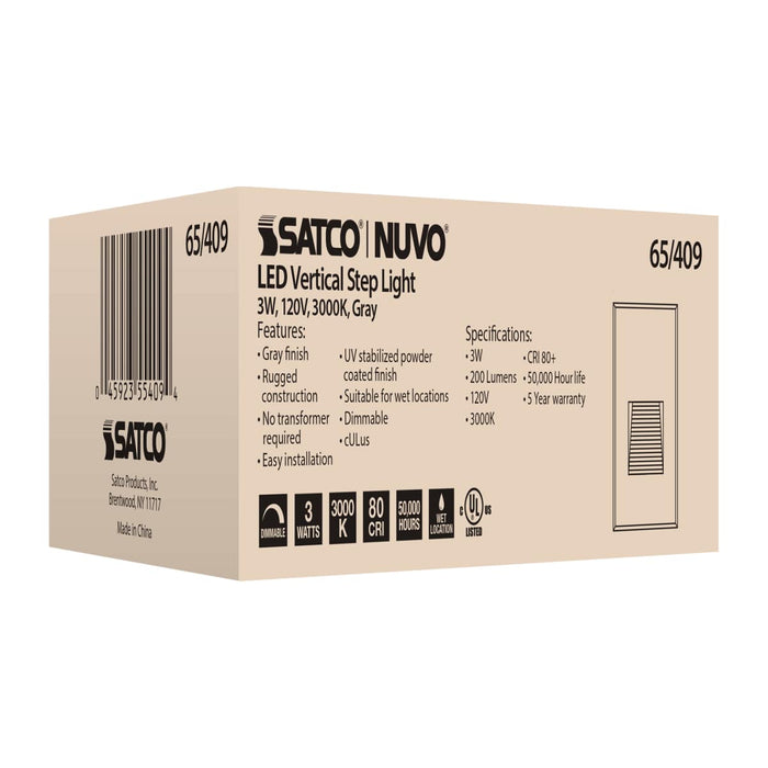 Step Light Nuvo 65-409 LED Vertical Step Light - 3W - Gray Finish - 120V Nuvo
