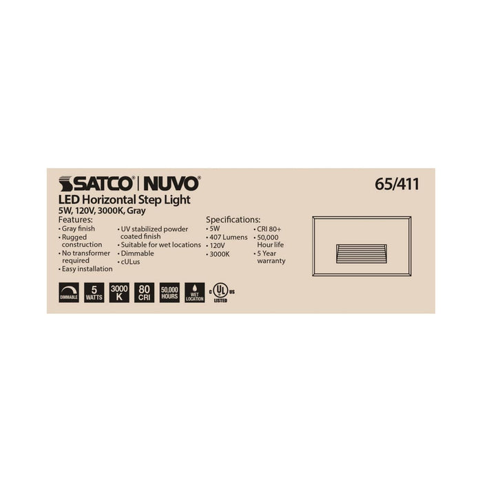 Step Light Nuvo 65-411 LED Horizontal Step Light - 5W - Gray Finish - 120V Nuvo