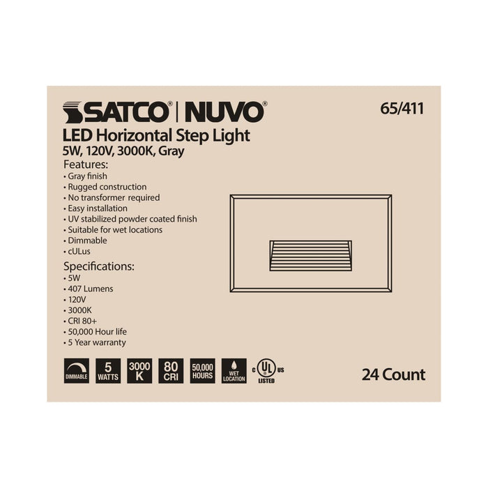 Step Light Nuvo 65-411 LED Horizontal Step Light - 5W - Gray Finish - 120V Nuvo