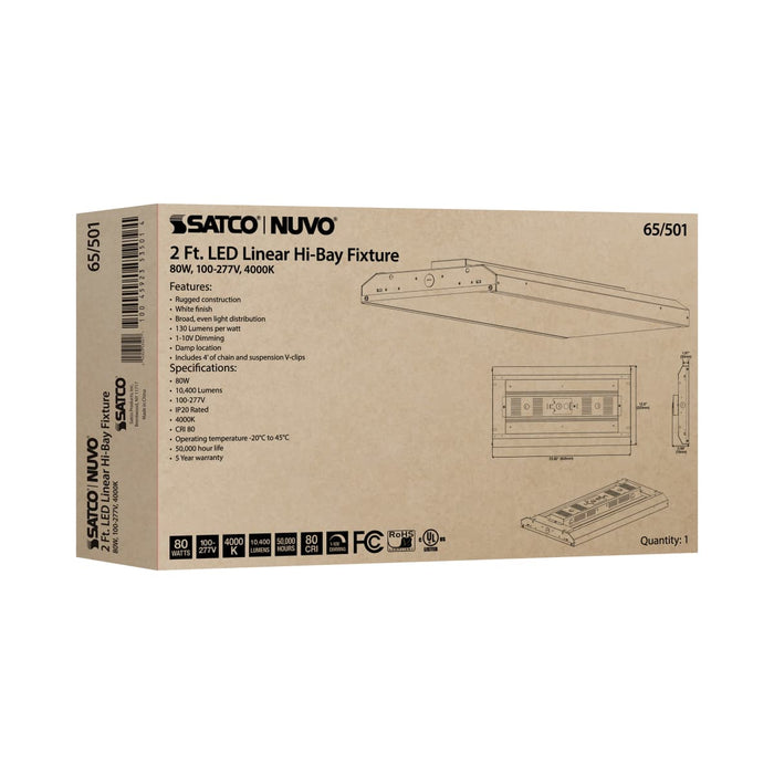 Linear Hi-Bay Nuvo 65-501 LED 2 ft. Linear Hi-Bay - 80W - 4000K - 100-277V - White Finish Nuvo