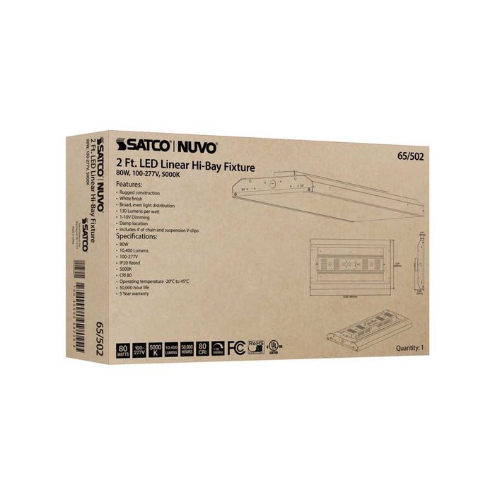 Linear Hi-Bay Nuvo 65-502 LED 2 ft. Linear Hi-Bay - 80W - 5000K - 100-277V - White Finish Nuvo