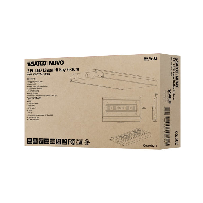 Linear Hi-Bay Nuvo 65-502 LED 2 ft. Linear Hi-Bay - 80W - 5000K - 100-277V - White Finish Nuvo