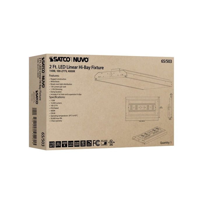 Linear Hi-Bay Nuvo 65-503 LED 2 ft. Linear Hi-Bay - 110W - 4000K - 100-277V - White Finish Nuvo