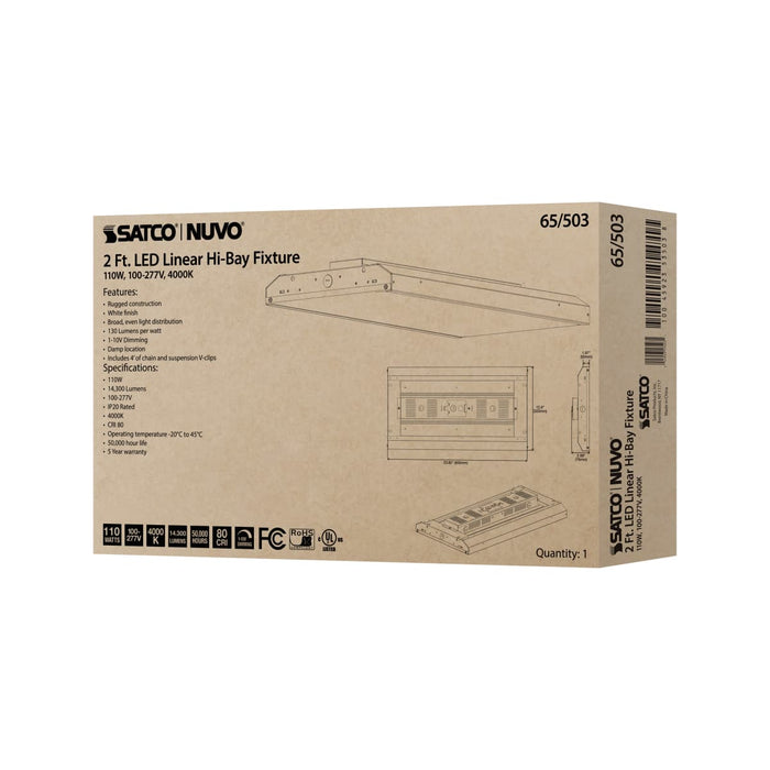 Linear Hi-Bay Nuvo 65-503 LED 2 ft. Linear Hi-Bay - 110W - 4000K - 100-277V - White Finish Nuvo
