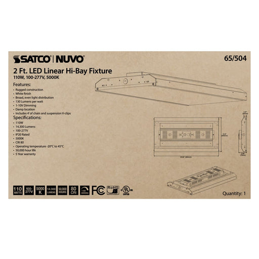 Linear Hi-Bay Nuvo 65-504 LED 2 ft. Linear Hi-Bay - 110W - 5000K - 100-277V - White Finish Nuvo