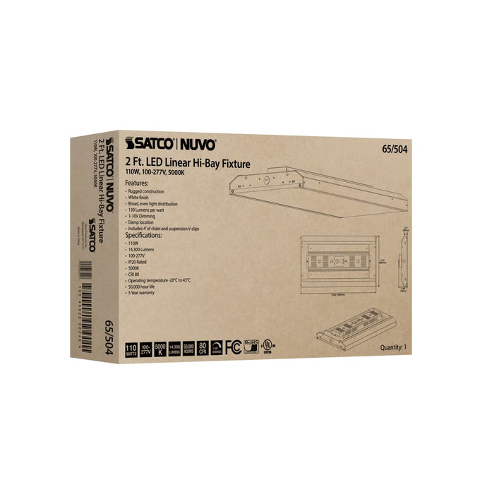 Linear Hi-Bay Nuvo 65-504 LED 2 ft. Linear Hi-Bay - 110W - 5000K - 100-277V - White Finish Nuvo