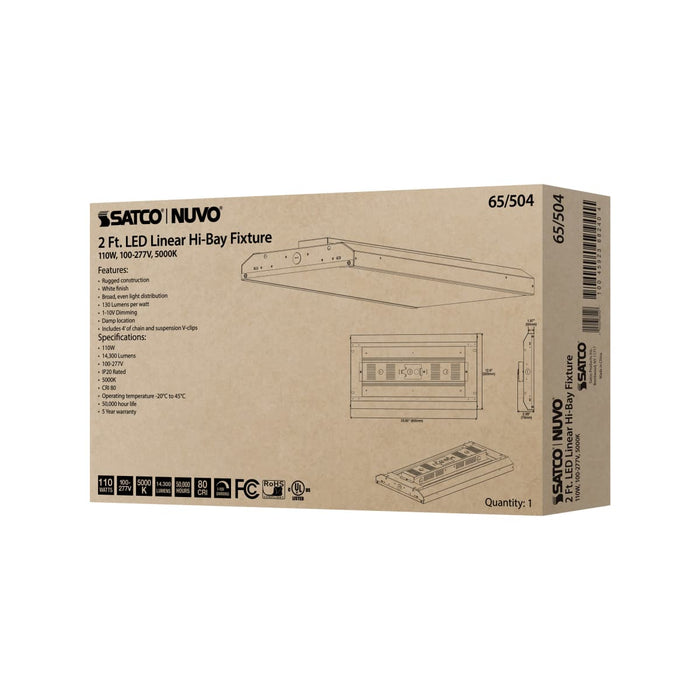 Linear Hi-Bay Nuvo 65-504 LED 2 ft. Linear Hi-Bay - 110W - 5000K - 100-277V - White Finish Nuvo