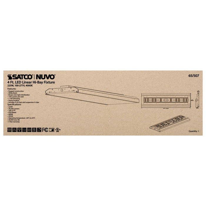Linear Hi-Bay Nuvo 65-507 LED 4 ft. Linear Hi-Bay - 225W - 4000K - 100-277V - White Finish Nuvo