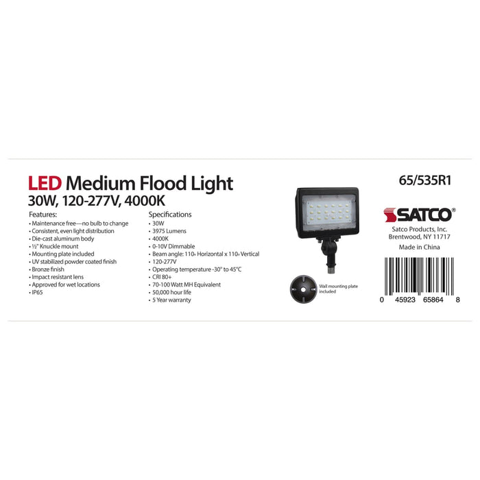 Flood Light Nuvo 65-535R1 LED Medium Flood Light - 30W - 4000K - Bronze Finish - 100V-277V - Dimmable Nuvo