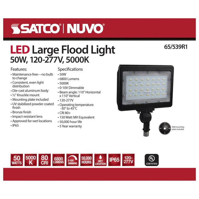 Flood Light Nuvo 65-539R1 LED Large Flood Light - 50W - 5000K - Bronze Finish - 100V-277V - Dimmable Nuvo