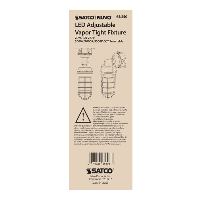 Vapor Proof Nuvo 65-550 LED Adjustable Vapor Tight Fixture - 20W - CCT Selectable 3K/4K/5K - Gray Finish Nuvo