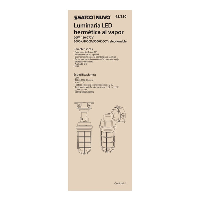 Vapor Proof Nuvo 65-550 LED Adjustable Vapor Tight Fixture - 20W - CCT Selectable 3K/4K/5K - Gray Finish Nuvo