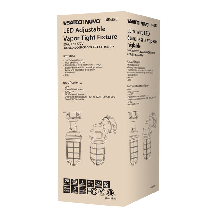 Vapor Proof Nuvo 65-550 LED Adjustable Vapor Tight Fixture - 20W - CCT Selectable 3K/4K/5K - Gray Finish Nuvo