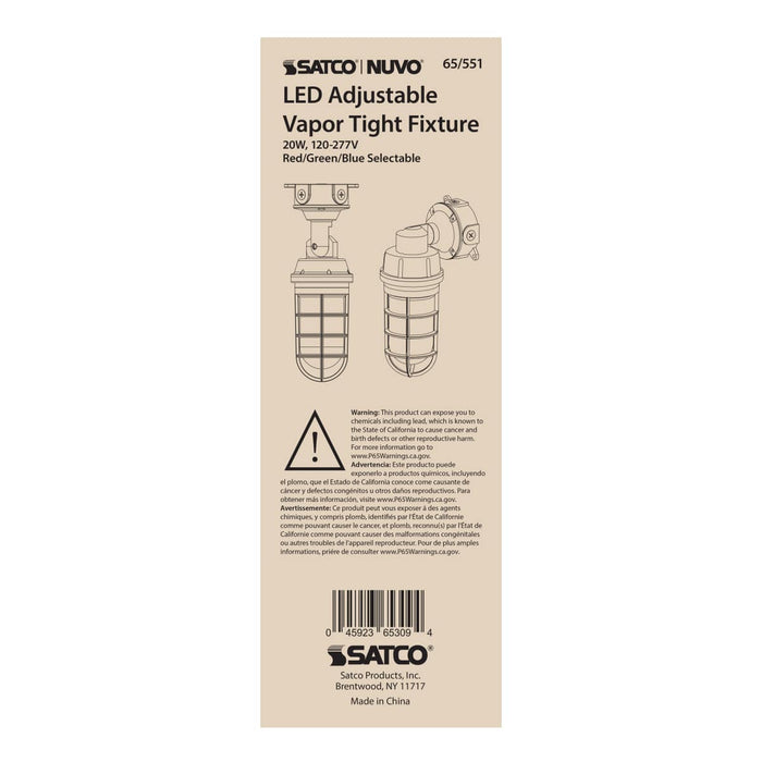 Vapor Proof Nuvo 65-551 LED Adjustable Vapor Tight Fixture - 20W - RGB Selectable - Gray Finish Nuvo