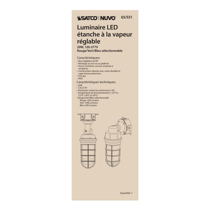 Vapor Proof Nuvo 65-551 LED Adjustable Vapor Tight Fixture - 20W - RGB Selectable - Gray Finish Nuvo