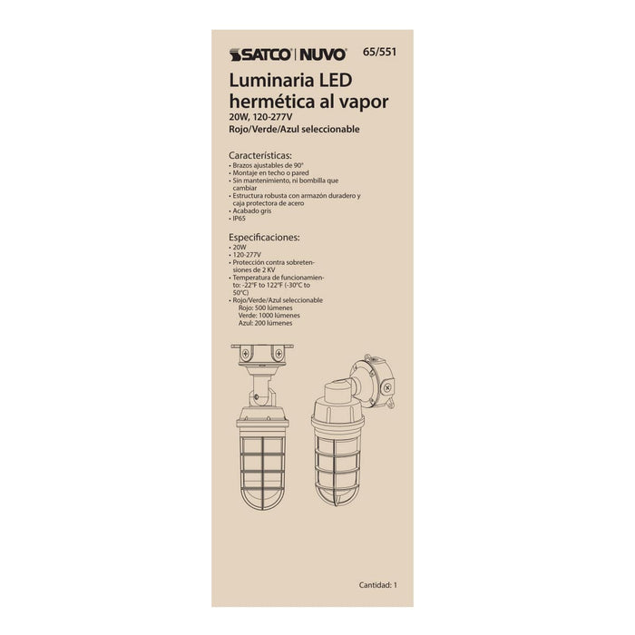 Vapor Proof Nuvo 65-551 LED Adjustable Vapor Tight Fixture - 20W - RGB Selectable - Gray Finish Nuvo
