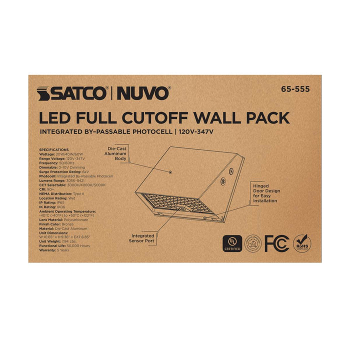 Wall Pack Nuvo 65-555 20/40/60 Watt LED Cutoff Wall Pack - 3K/4K/5K CCT - Field Selectable - Bronze - 120-347 Volt Nuvo