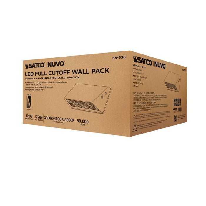 Wall Pack Nuvo 65-556 80/100/120 Watt LED Cutoff Wall Pack - 3K/4K/5K CCT - Field Selectable - Bronze - 120-347 Volt Nuvo
