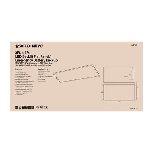 Backlit Flat Panel Nuvo 65-576R1 LED Emergency Backlit Flat Panel - 2 ft. x 4 ft. - Wattage and CCT Selectable - 100-277 Volt - ColorQuick Technology - PowerQuick Technology - White Finish Nuvo