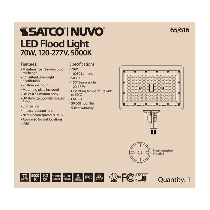 Flood Light Nuvo 65-616 LED Flood Light - 70 Watt - 5000K - Bronze Finish Nuvo
