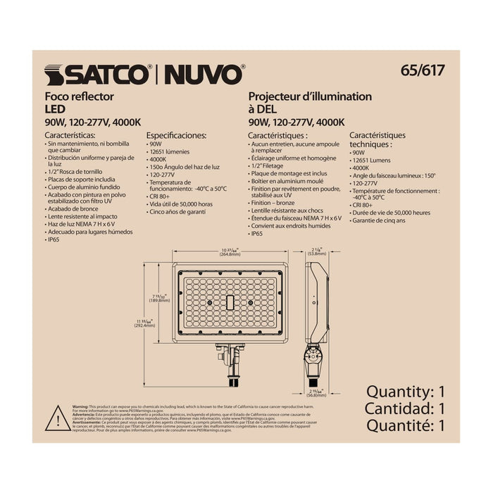 Flood Light Nuvo 65-617 LED Flood Light - 90 Watt - 4000K - Bronze Finish Nuvo