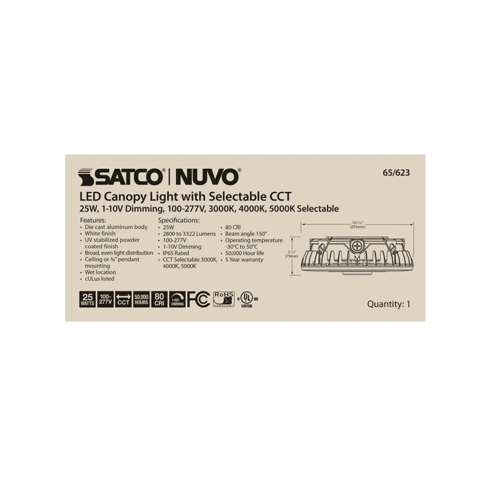 Canopy Nuvo 65-623 LED Canopy Fixture - 25 Watt - CCT Selectable - White Finish - 100-277 Volt Nuvo