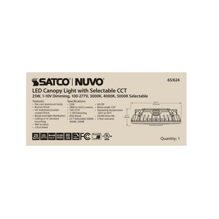Canopy Nuvo 65-624 LED Canopy Fixture - 25 Watt - CCT Selectable - Bronze Finish - 100-277 Volt Nuvo