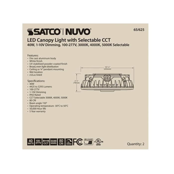 Canopy Nuvo 65-625 LED Canopy Fixture - 40 Watt - CCT Selectable - White Finish - 100-277 Volt Nuvo