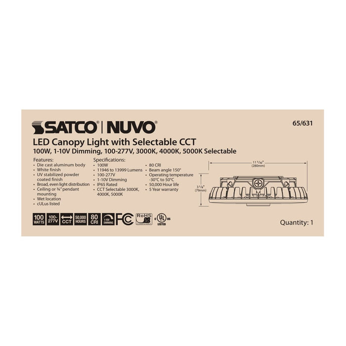 Canopy Nuvo 65-631 LED Canopy Fixture - 100 Watt - CCT Selectable - White Finish - 100-277 Volt Nuvo