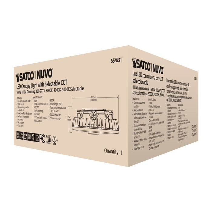 Canopy Nuvo 65-631 LED Canopy Fixture - 100 Watt - CCT Selectable - White Finish - 100-277 Volt Nuvo